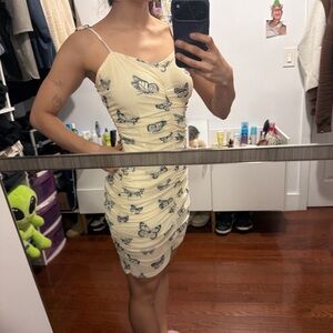 SHEIN Cream Butterfly Mini Dress